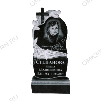 Памятник на могилу гранит вертикальный сердце с крестом и розами 132