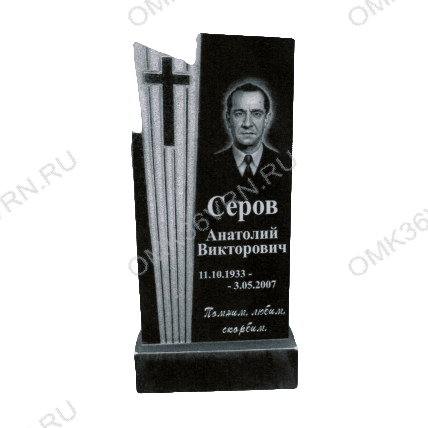 Памятник на могилу гранит вертикальный крест на вертикальных серых полосах 133
